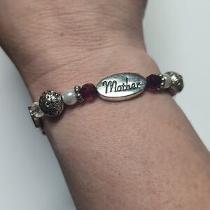 535‎ Silver Purple Faceted Faux Pearl Mother Love Forever Beaded Charm Bracelet